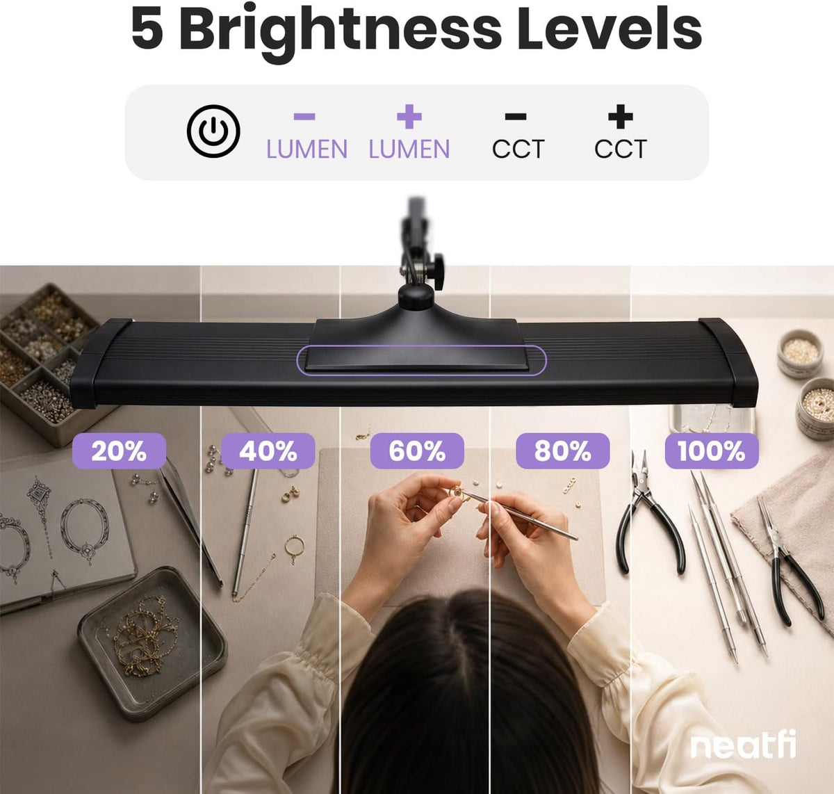 Neatfi Pro 2300LM 30W LED Desk Lamp, CRI 95, 24-Inch Head, CCT (Black-5)