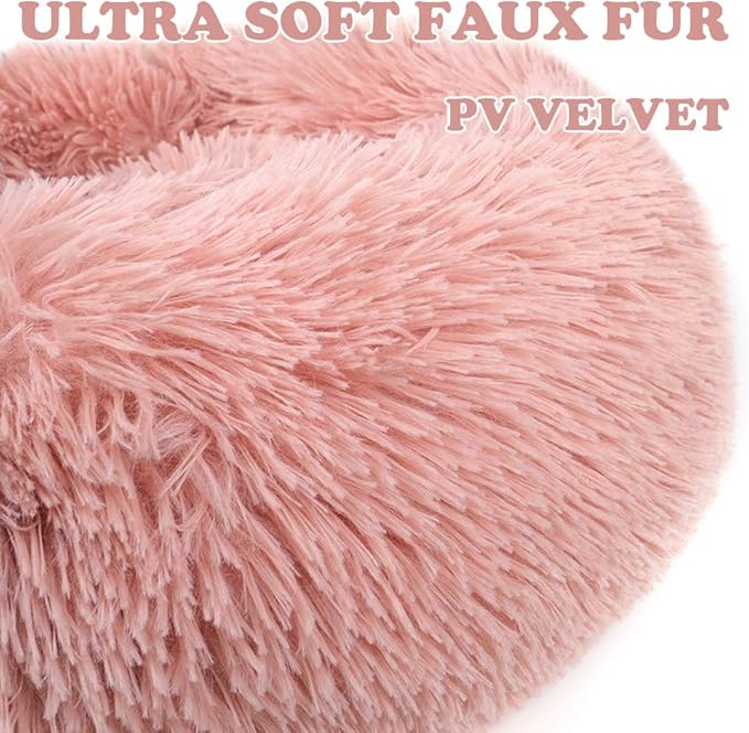 otoez Kitten Puppy Bed Extra Small XS Round Dog Cat Beds Anti Anxiety Plush Pet Calming Donut Bed with Non-Slip Waterproof Bottom, Washable (15.7", Pink)