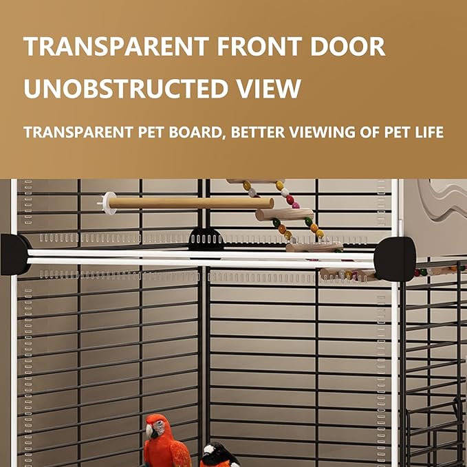 Large Parrot Cage with Acrylic Doors, 4 Casters, Perch & Feeder, Detachable Drawer, Ideal for Cockatiels, Budgies, Conures, Indoor/Outdoor Use – Spacious White Birdcage(White,72 * 36 * 106)