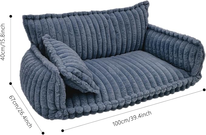 Pet Couch Bed for Dog and Cat, Plush Calming Couch for Pets with Removable Washable Cover, Modern Sofa Style Pet Bed for Home Living Room (Dark Blue)