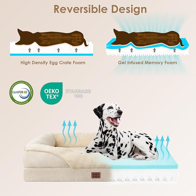 EHEYCIGA Orthopedic XL Dog Bed for Large Sized Dog, 48x35x7.5 Inch Extra Large Memory Foam Dog Couch Bed with Sides, Waterproof Liner & Washable Removable Cover, Bolster Pet Sofa, Beige