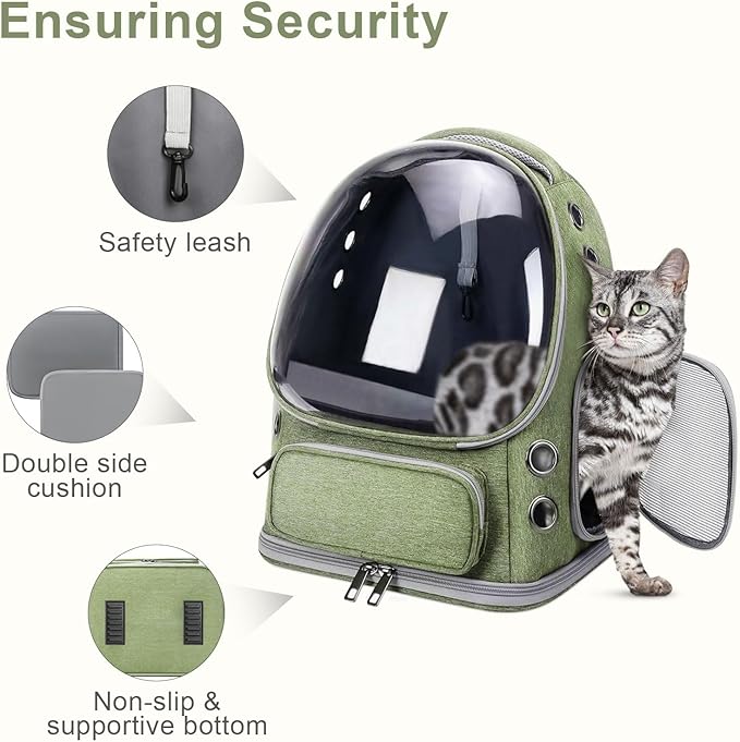 Cat Backpack Carrier, Breathable Cat Bubble Backpack Large Space Cat Carrier Backpack for Kitty Small Dog, Foldable Airline Approved Cat Backpack, Transparent Pet Travel Backpack Up to 20 lbs (Green)