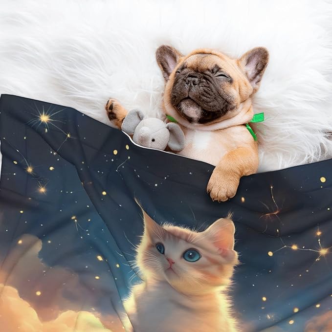 Waterproof Dog Blanket Soft Pet Blanket for Puppy, Fleece Cat Throw Blankets for Furniture Bed Couch Sofa Reversible - Starry Sky Constellation Cat