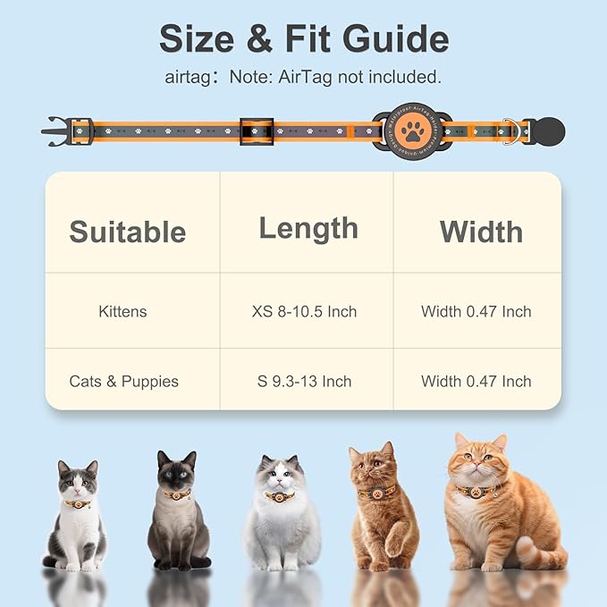 Airtag Cat Collar Breakaway, Reflective Cat Collar with AirTag Holder and Bell, Compatible with Apple Air Tag, Comfortable Padding, Adjustable, Durable (Orange, S)
