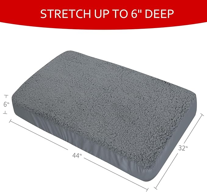 Dog Bed Covers 2 Pack Soft Plush Replacement Washable, Waterproof Pet Mattress Bed Liner Grey 44x32 Inches, for Dog/Cat, Cover Only