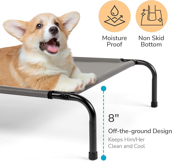 Cooling Elevated Dog Bed,Portable Pet Cot Raised Outdoor Dog Cot for Large Dogs, Installation Requires No Tools, Frame with Washable Breathable Mesh, Anti-Slip Feet, Indoor Pet Bed,43.2 Inches Gray