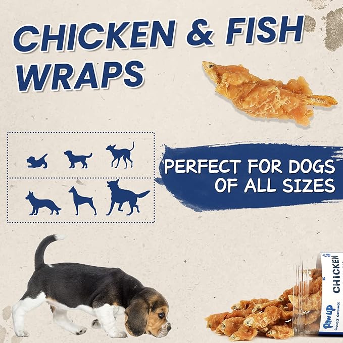 PAWUP Chicken Wrapped Fish & Whole Fish Treats for Dogs, Air Dried -100% Wild-Caught Fish Treat, Only Two Ingredient, High in Protein and Omega-3