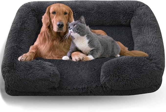 Dog Beds Medium Large Size Dog, Calming Dog Bed with Removable Washable Cover, Waterproof Lining and Nonskid Bottom(Dark Gray,XXL)