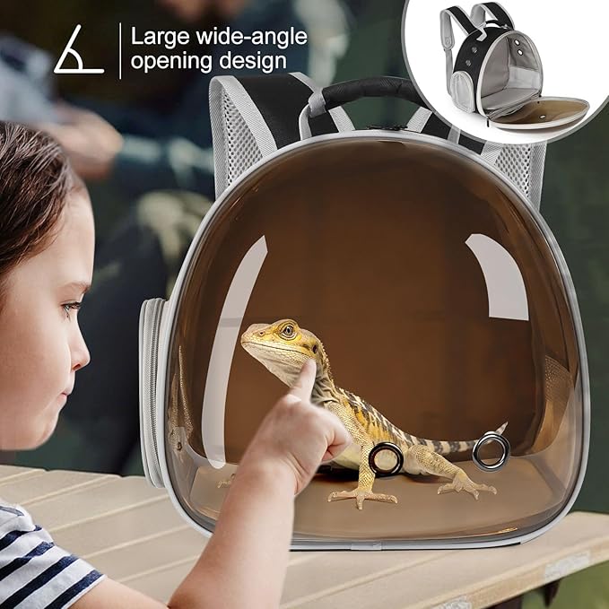 Bearded Dragon Travel Backpack with Harness and Leash Set,Lizard Backpack Travel Carrier,Space Capsule Clear Bubble Window Astronaut Reptile Carrier Backpack, Airline Approved