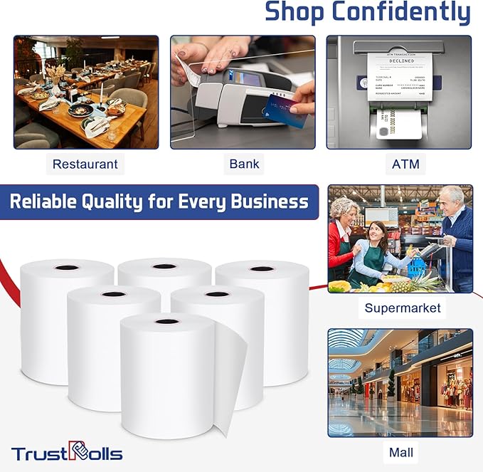(100 Rolls) Premium 2 1/4 x 85 Thermal Paper Rolls - BPA Free Credit Card Receipt Paper for POS, ATM & Restaurant Printers