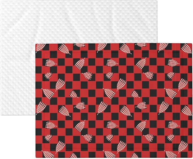 Reversible Plush Throw for Dogs and Cats, Red Black Buffalo Check Plaid Pattern, Double Sided Blanket with Nubby Dot Side and Sleek Side Ideal for Cuddling Nesting Security