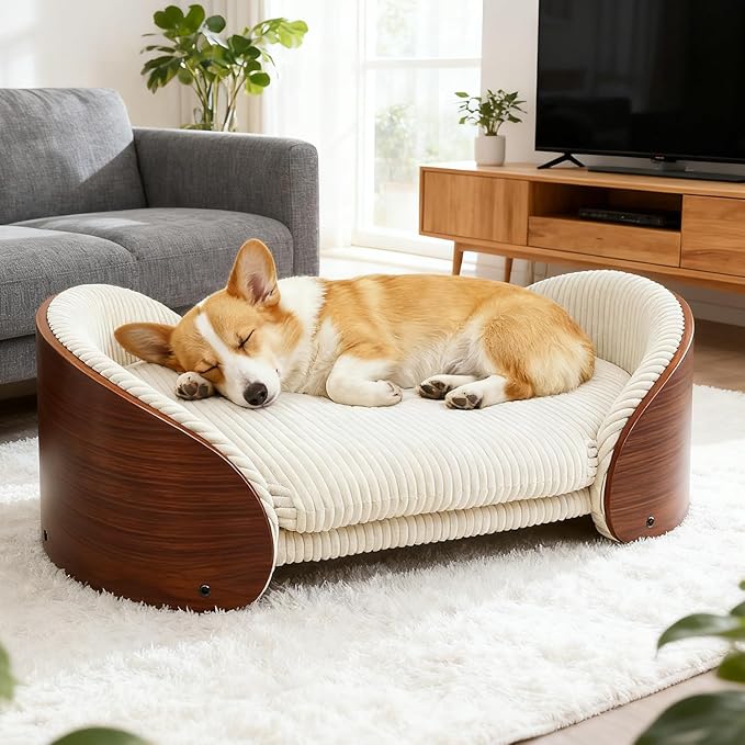 Luxury Elevated Dog Sofa, Ultra-Soft Crystal Velvet Pet Bed for Small/Medium Dogs, with Waterproof & Removable Washable Cover and Non-Slip Base, Supports Pets up to 44 lbs, Double-Sided Backrest, M