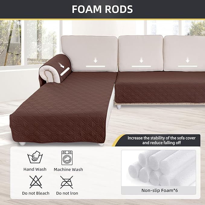 ele ELEOPTION 100% Waterproof 2 Piece Couch Cover Pet Blanket Sectional L Shape Sofa Cushion Cat Dog Bed Cover (Chaise Lounge + 2 Seat Covers) Coffee