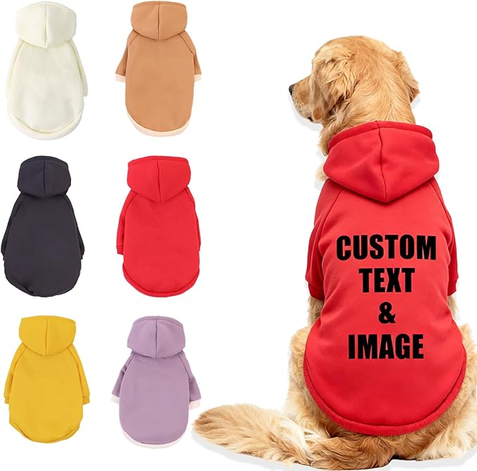 Custom Dog Hoodie, Personalized Sweatshirt with Photo Text Name Logo, Customized Hooded Sweater for Small Medium Large Dogs & Cats (Red, Large)