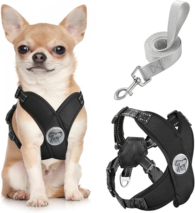 Pawaboo Small Dog Harness and Leash Set, Puppy Harness X-Frame No Pull No Choke, Dog Vest Harnesses Adjustable for Small Medium Sized Dogs, Soft Breathable Pet Harnesses for Walking Outing (S, Black)