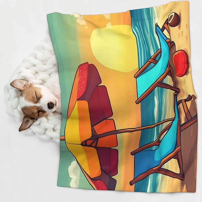 Waterproof Dog Blanket Soft Pet Blanket for Puppy Cat, Fleece Cat Throw Blankets for Furniture Bed Couch Sofa Reversible - Vintage Beach Sunset