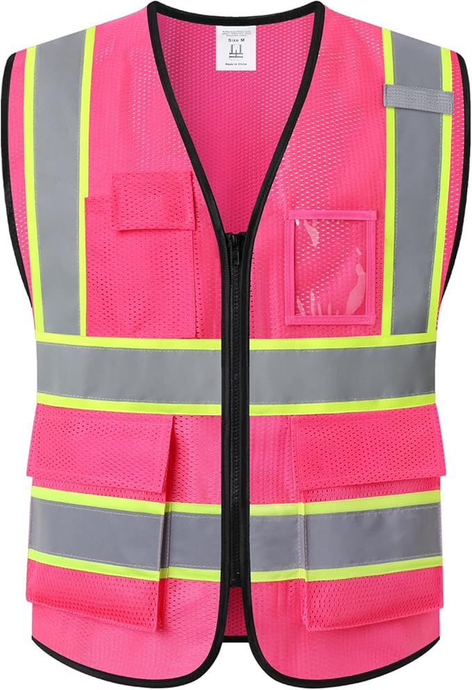 Safety Vest for Men Women,Mesh High Visibility Construction Work Vest with Reflective Strips,Meets ANSI/ISEA Standards(EK175-Mesh-Hot Pink-2XL)