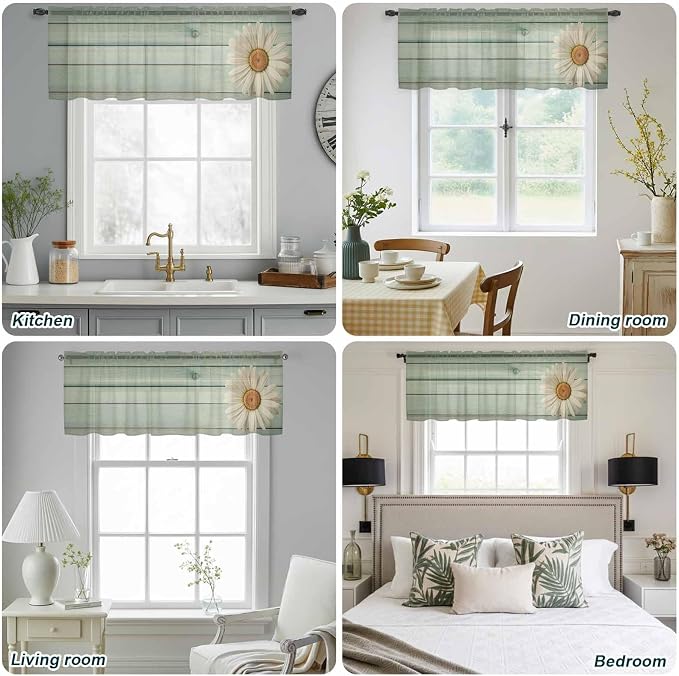 Daisy Flower Sheer Valances for Windows 60"x18", Light Filtering Kitchen