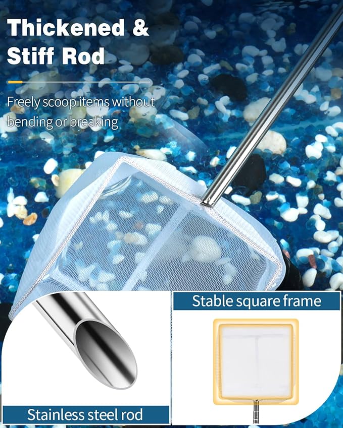 Pawfly 4 Inch Aquarium Soft Square Fine Shrimp Net, Tiny Fish Tank Net for Small Ponds, Extendable Stainless Steel Handle