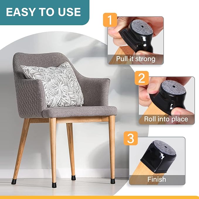 24 Pcs Chair Leg Floor Protectors Round, Silicone Felt Furniture Leg Pads Caps Covers for Hardwood Floors (Fit 15/16" to 1-5/16")