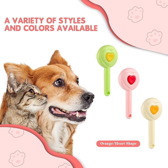 New cat brush&dog brush,pet hair brush with Self Cleaning Button Easy to remove loose undercoat，Needle-tip massage beads, no harm to the skin,Lovely Heart Series(Green)