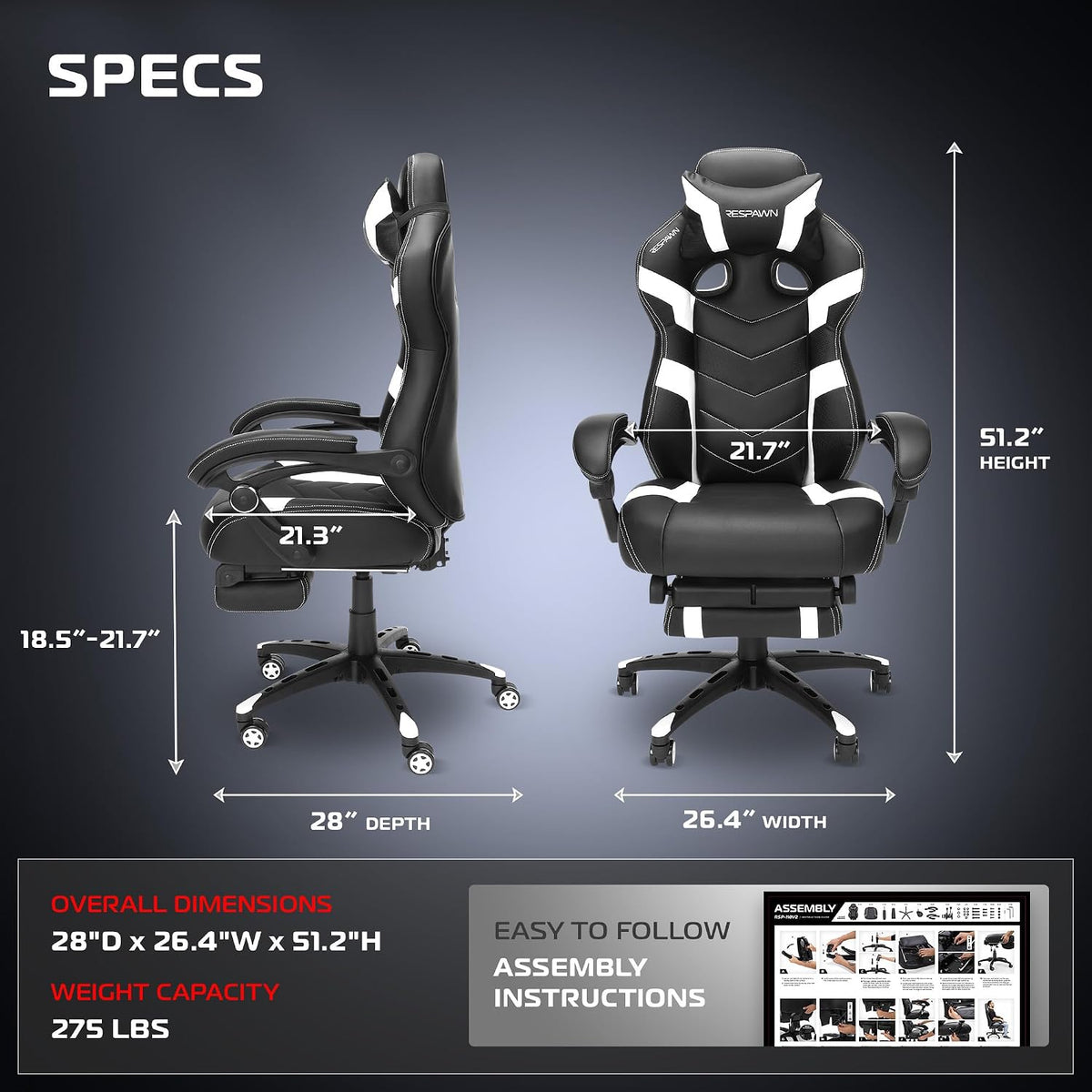 Respawn 110 Pro Ergonomic Gaming Chair with Footrest and Recline