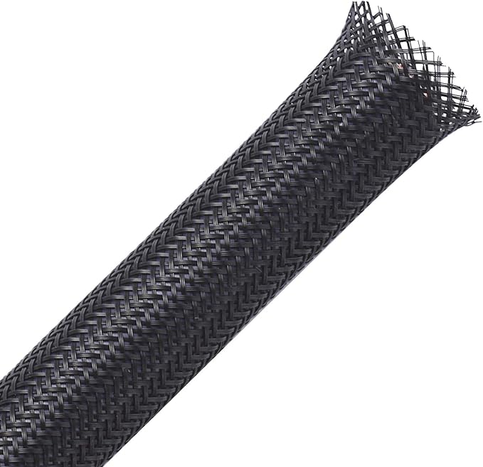 50ft - 1/4 inch & 1/2 inch PET Expandable Braided Sleeving – Black – Alex Tech Braided Cable Sleeve