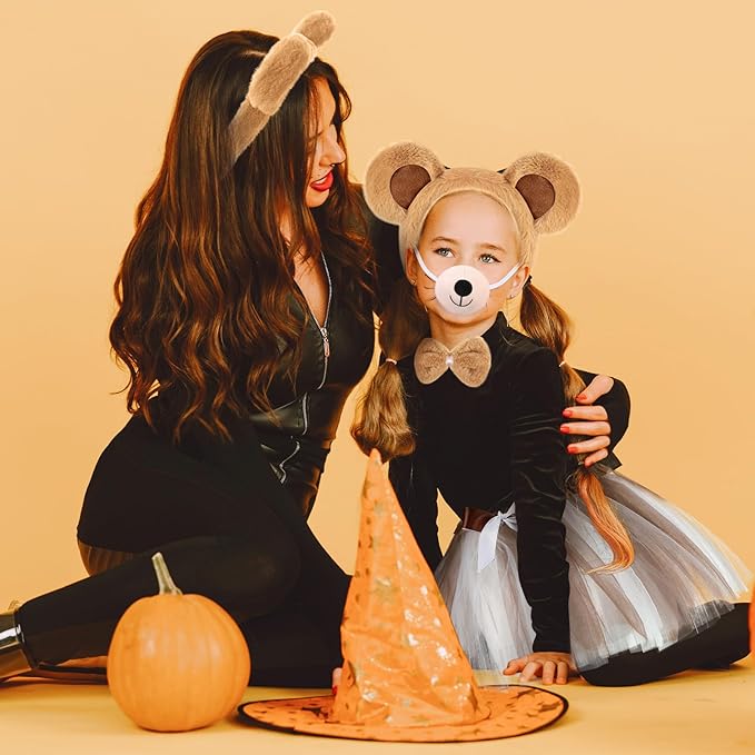 Zhanmai 5 Pcs Carnival Animal Costume Kid Bear Puppy Dog Pup Kangaroo with Tutu Ear Headband Bowtie Tail Paws for Boys Girls