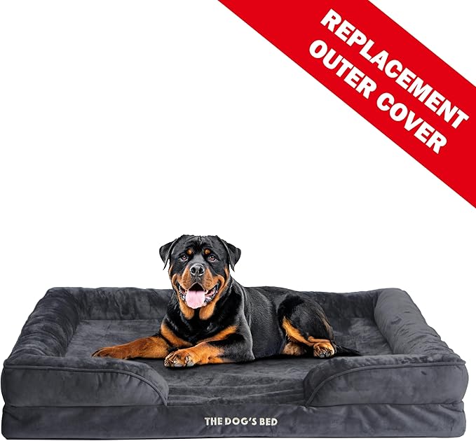 The Dog’s Bed Replacement Outer Cover & Bolster for Standard Foam Beds, Flannel Fabric, Grey, XXL