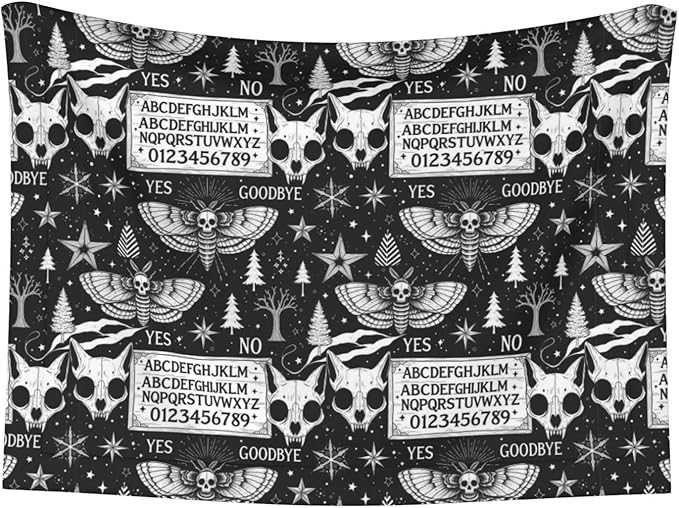 Reversible Dog Blanket for Beds Couches, Cat Skull Head Witch Board Black Gothic, Double Sided Cat Blanket with Textured Dot Feel and Smooth Feel for Seasonal Comfort All Year