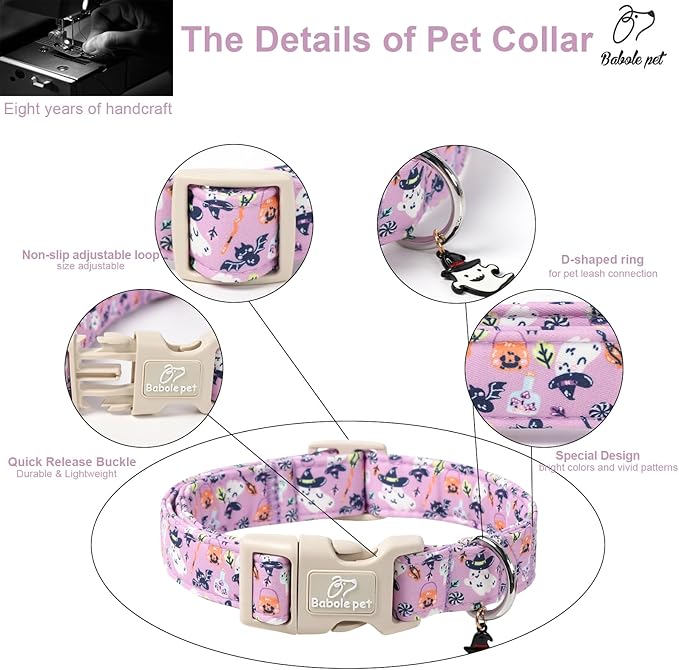 Halloween Dog Collar Cute Wizard Ghost Puppy Collar - Light Comfortable Adjustable Pet Collars for Small Medium Large Girl Boy Dogs XS