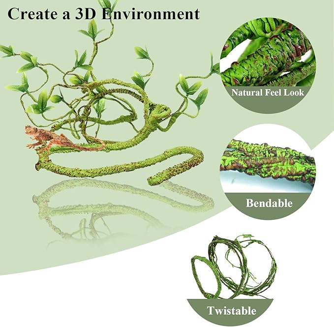 Bearded Dragon Tank Accessories, Reptile Plants Bridge Jungle Climber Vines for Snakes Bearded Dragon Chameleon Gecko Lizard