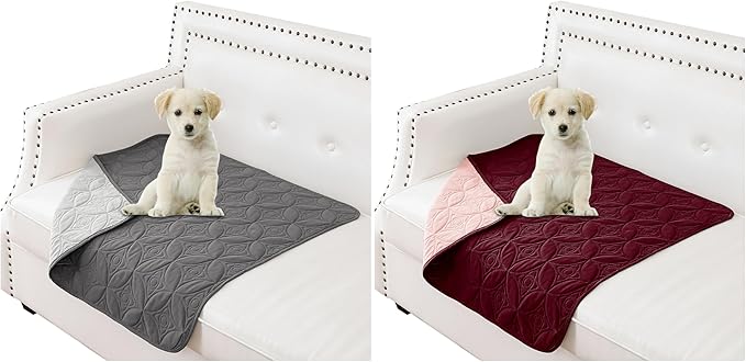 Waterproof Dog Blanket, Small Pet Couch Covers for Sofa, Chair Bed Furniture Protector Washable Reversible(30"x30",Lightgrey+Darkgrey and 30"x30", Burgundy+Red)