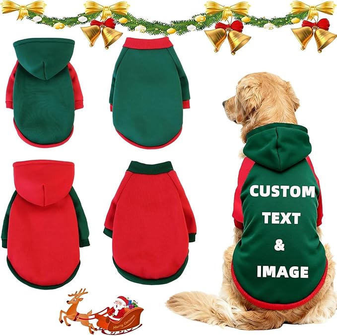 Custom Dog Hoodie, Personalized Sweatshirt with Photo Text Name Logo, Customized Hooded Sweater for Small Medium Large Dogs & Cats (Green + Red Border, XXX-Large)