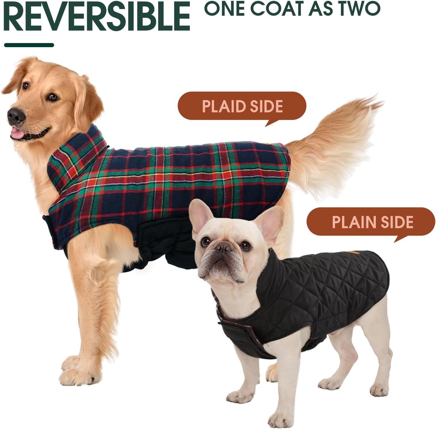 Kuoser Warm Dog Coat, Waterproof Dog Jacket for Extra Large Dogs, Adjustable Durable XXL Doggie Winter Coat Reversible Puppy Cold Weather Apparel from Small to Large Breed, RoyalBlue XXL