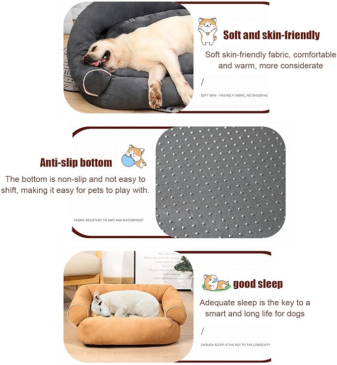 Suede Sofa Dog Bed, Multiple Sizes Orthopedic Memory Foam Mattress, Durable and Calming, Washable Dog Bed with Anti-Slip Bottom M Orange