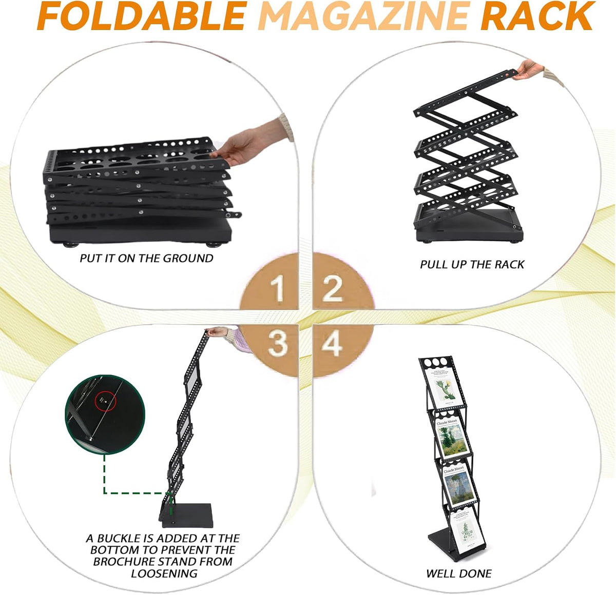 Foldable Magazine Rack Metal Catalog Literature Rack, Literature Stand Rack