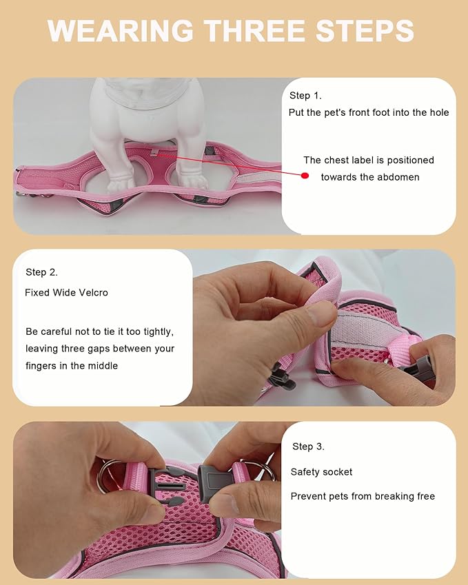 XXXS Pink Soft Mesh Dog Harness and Leash Set,No Escape Puppy Harnesses for Training Walking， Reflective Adjustable Puppy Vest for Small Medium Dogs, Cats (Pink, XXXS)