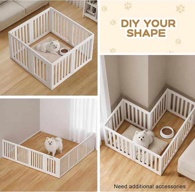 Clear Dog Play Pen,Pet Playpen with Door,Easy to Clean and Install Puppy pens for Both Indoor and Outdoor use (White, 23.6 inch Height, 8 Panels)