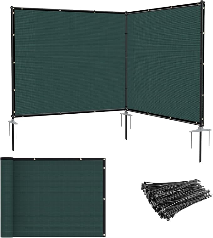 Patio 5' x 9' Outdoor Privacy Screen Freestanding Temporary Fence Panels Net Cover with Metal Poles for Outside Backyard Pool Garden Air Conditioner Fencing, Green