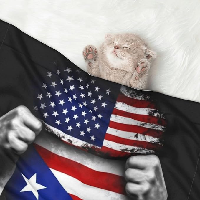 Pet Blanket for Travel and Home, American Puerto Rico Flag Pull Apart Black, Reversible Plush Dot Design with Soft Grip Texture on One Side Perfect for Car Seats Moving Vehicles
