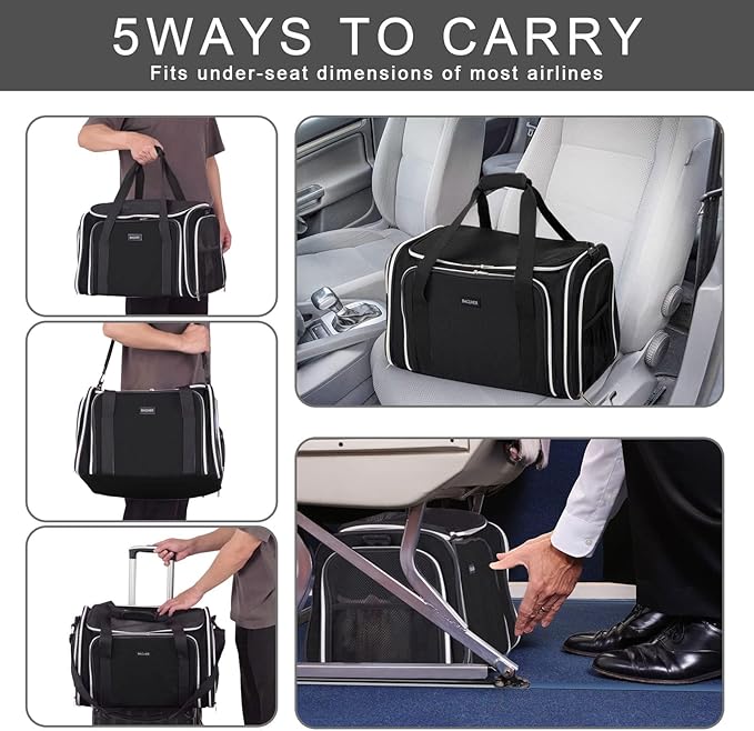 BAGLHER Cat Carrier Bag,Airline Approved Pet Carrier Soft Side Pet Travel 5 Sides Open Doors 3 Sides Expandable Foldable Dog Carrier with Fleece Pad