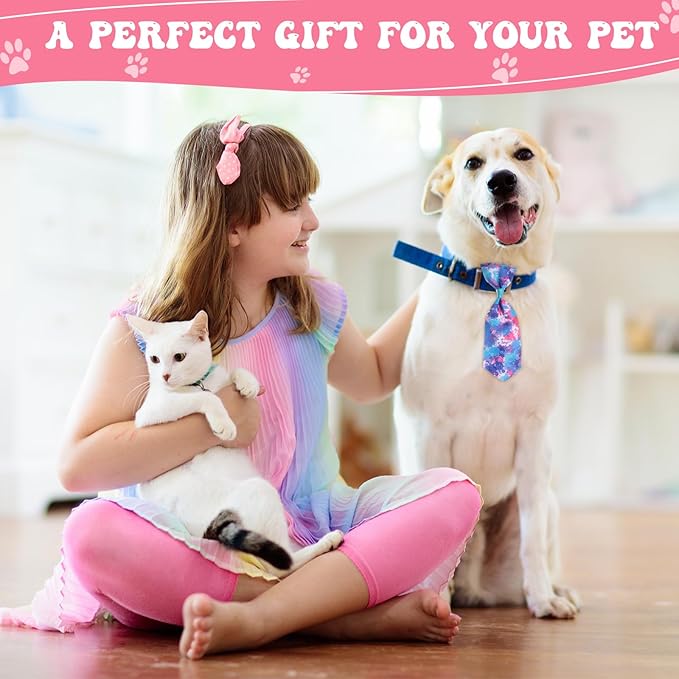 Reginary 100 Pieces Dog Bow Tie Collar Set Include 40 Dog Neckties, and 30 Puppy Bowties, 30 Collar Flowers, Adjustable Pet Ties Grooming for Small Medium Cats Pets Supply(Tie-dye)