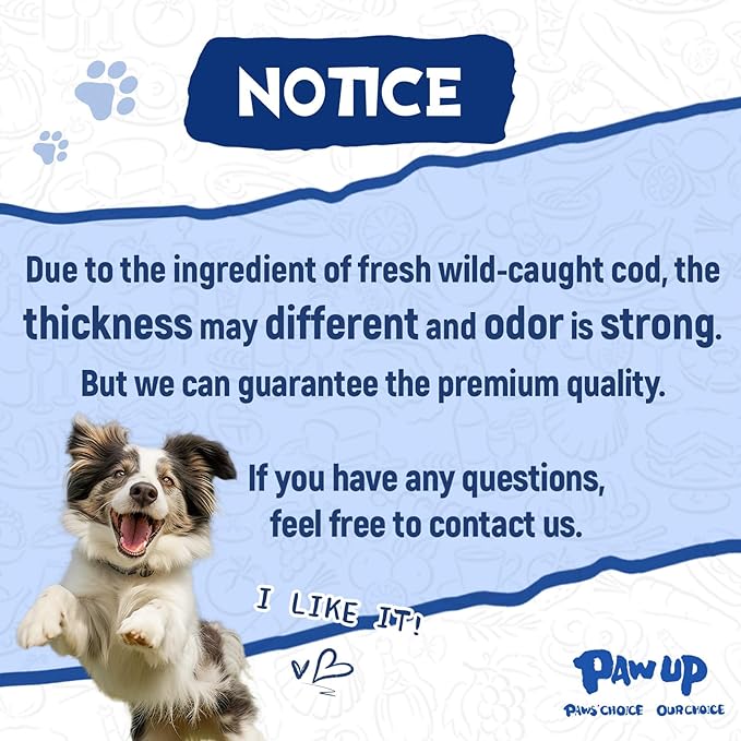 PAWUP Dog Treats, Cod Skins Dog Treat with Taurine, One-Ingredient Grain-Free Chew Fish Skin Rolls Rich in Omega3, 8 oz (4-6 Count)