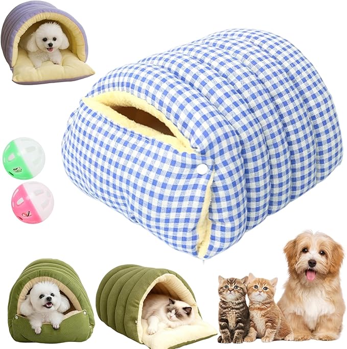 Expectation Cat Bed, Removable and Washable Winter Closed-Off Cat Bed, Soft Fluffy Warm Autumn/Winter Cats House, Washable Non-Slip Pet Sleeping Bag for Indoor Cats Small Dogs (B,Medium)