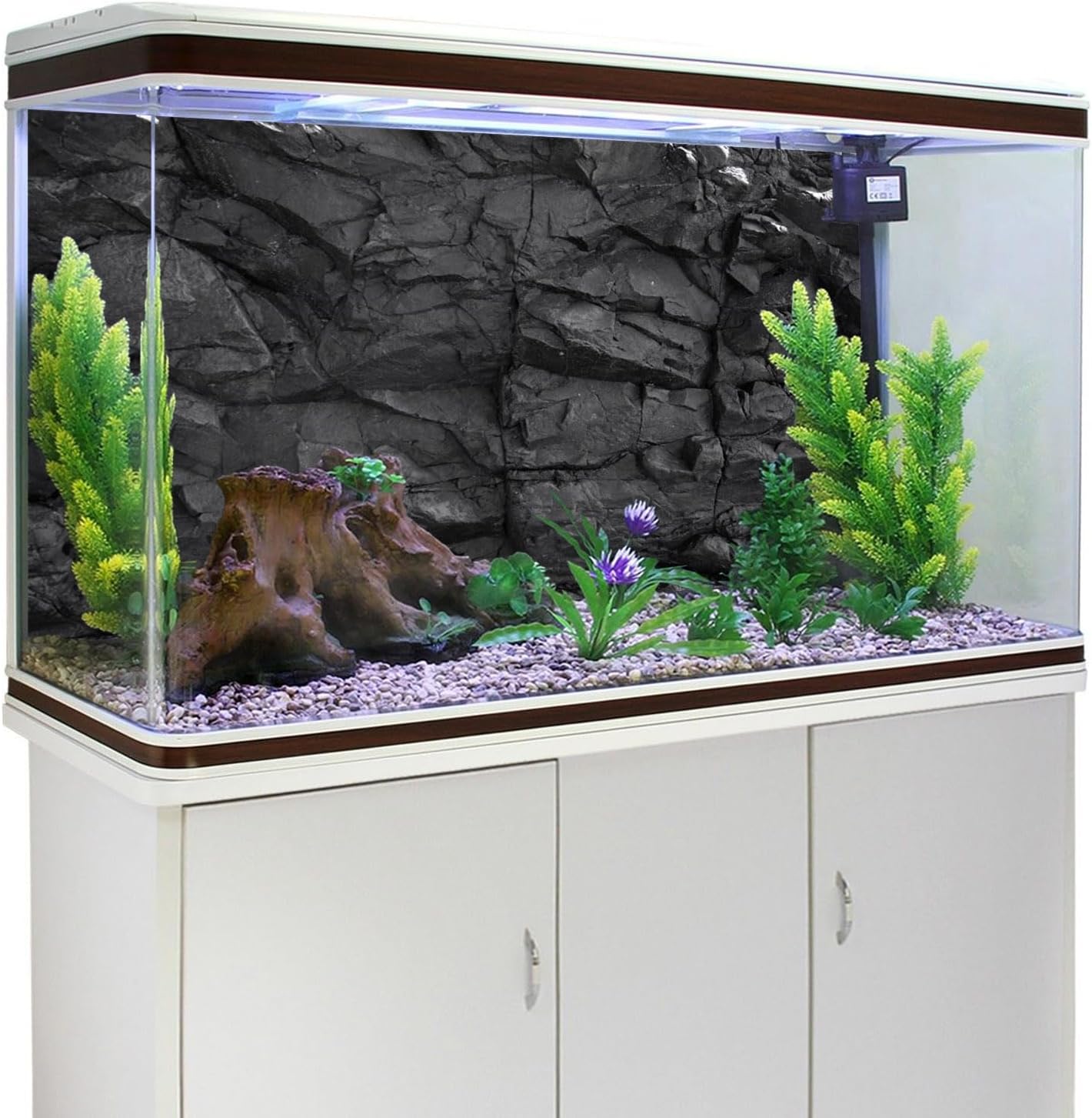 AWERT 30x12 inches Stone Aquarium Background Black Rock Fish Tank Background Rocky Terrarium Background Vinyl