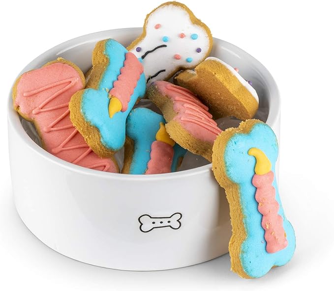 Thoughtfully Pets, Pink Dog Birthday Cookie Gift Set, Hand Decorated Crunchy Dog Treats in Bone Shapes, Great for Birthdays, Set of 8