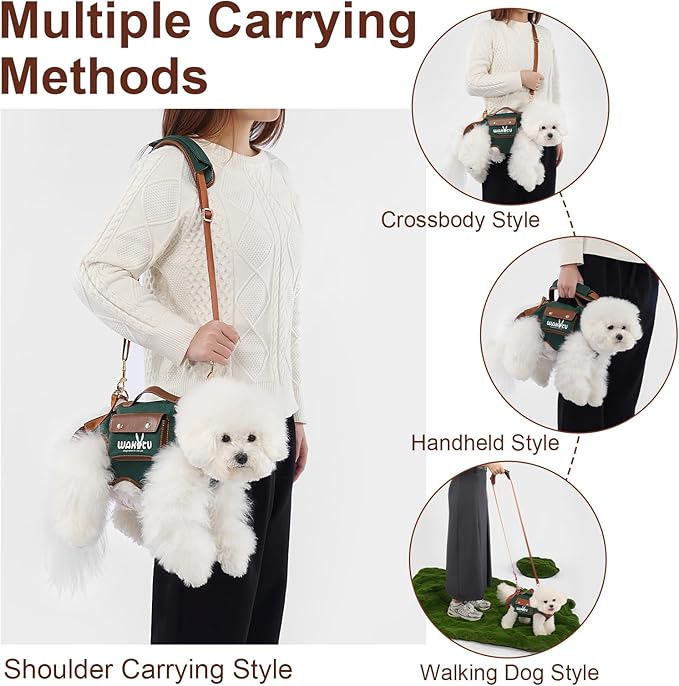 Dog Lift Harness Dog Carrier Dog VES Harness Adjustable Dog Leash with Small Puppy Treat Bag（Green,XS）