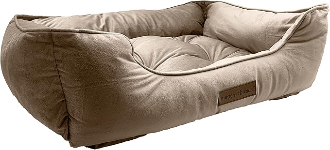 Modern Threads Luxury Dog Bed - Comfortable Tufted Velvet Cushion for Small to Medium Dogs - Machine Washable - Durable & Cute Sleep Space for Pets - Pamper Your Pet with Cozy Beds - Beige