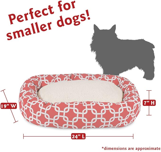 Majestic Pet 24 Inch Links Sherpa Calming Dog Bed Washable – Cozy Soft Round Dog Bed with Spine for Head Support - Fluffy Donut Dog Bed 24x19x7 (inch) – Round Pet Bed Small - CORAL